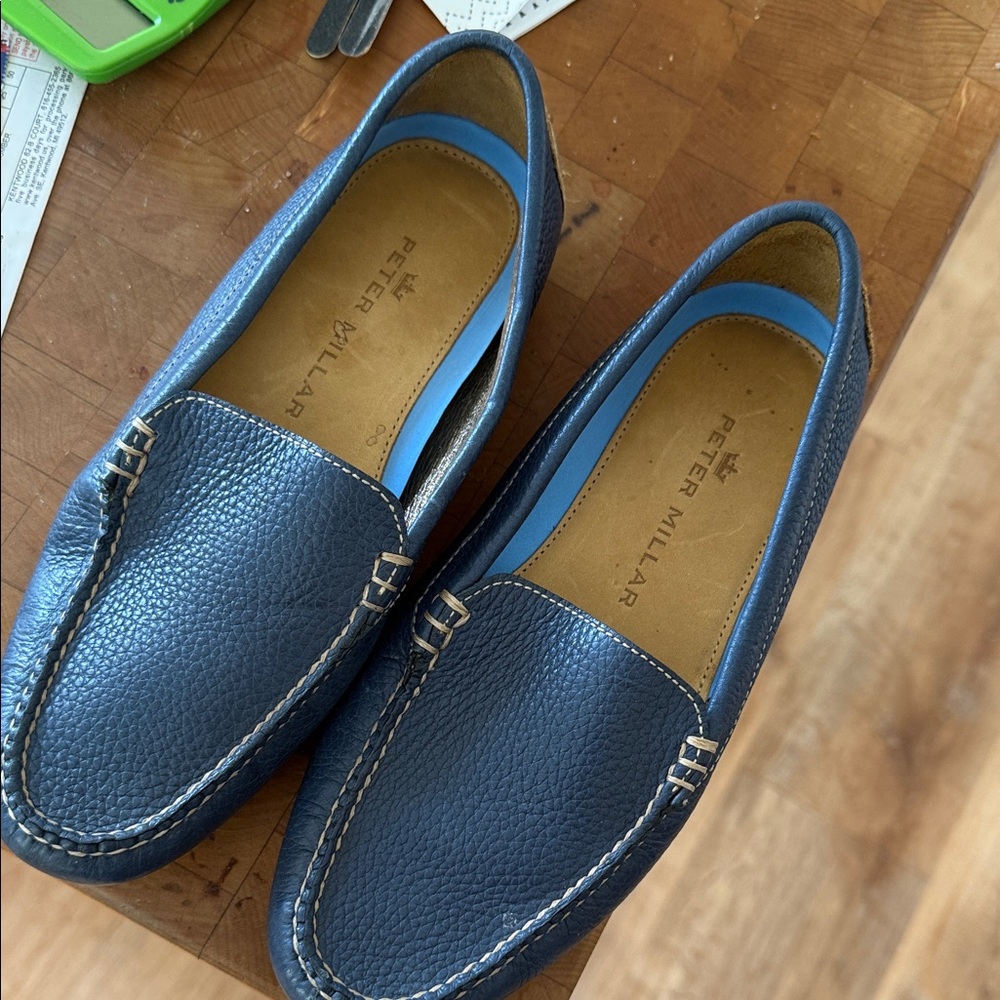 Peter Millar Navy Leather women's  Slip-Ons